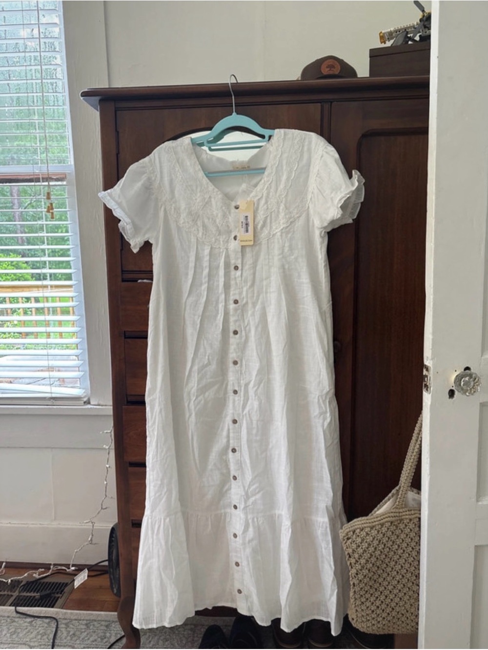 Roolee White Button-Front Maxi Dress with Embroidered Yoke - Picture 2 of 5
